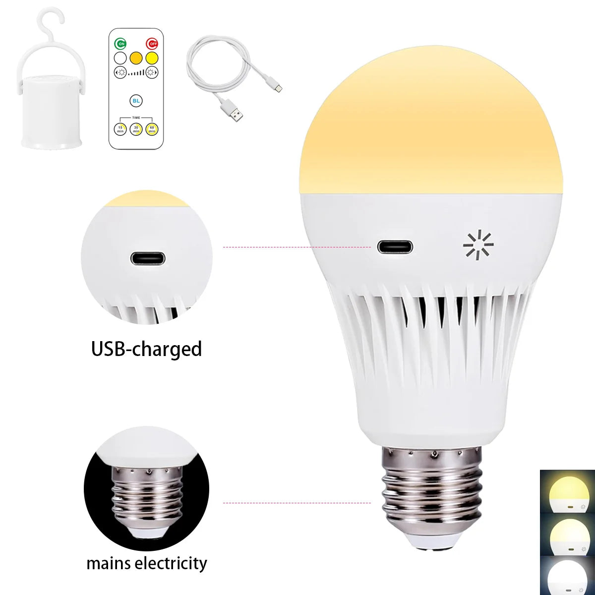 Rechargeable LED Bulb with Remote Dimmable Timer for Power Outage - Home Smart Direct