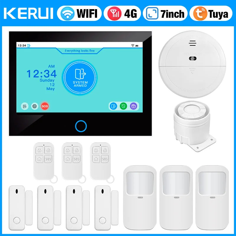 KERUI 7-inch IPS Large Touch Screen Home Alarm Panel 4G LTE GSM WiFi Wireless Alarm Security System Burglar Tuya Smart Alexa - Home Smart Direct