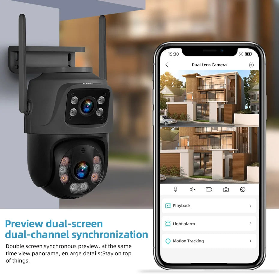 KERUI 6MP HD PTZ WiFi IP Camera Outdoor Wireless Dual Lens Camera Onvif Home Security Surveillance CCTV Video Human Detect Icsee - Home Smart Direct