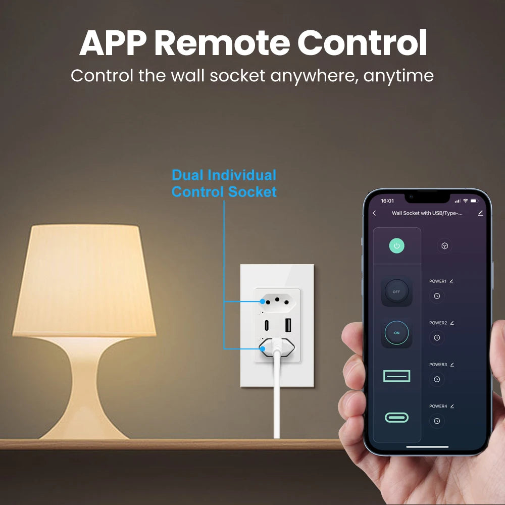 Smart Wall Socket with USB Fast Charging and Voice Control