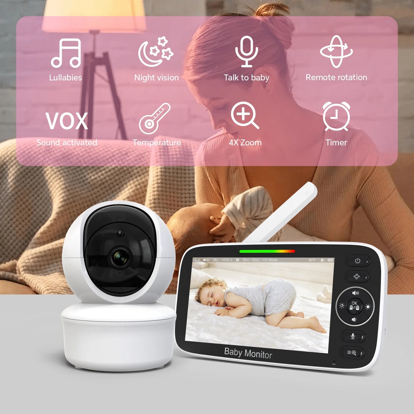 Baby Monitor with Pan Tilt Zoom Camera and Smart Night Vision