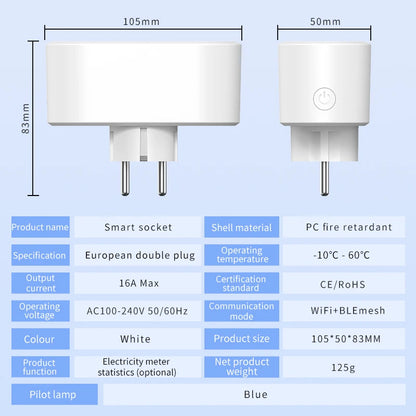 Smart Dual Plug Socket with Power Monitor and Voice Control