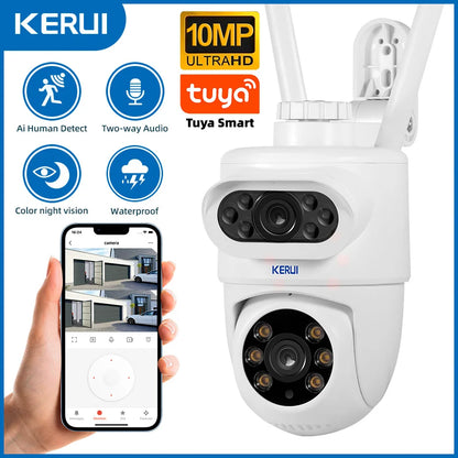 KERUI Outdoor 10MP 5K HD Dual Lens WiFi IP Camera Tuya Smart PTZ Wireless Home Security CCTV Video Surveillance Human Detection - Home Smart Direct
