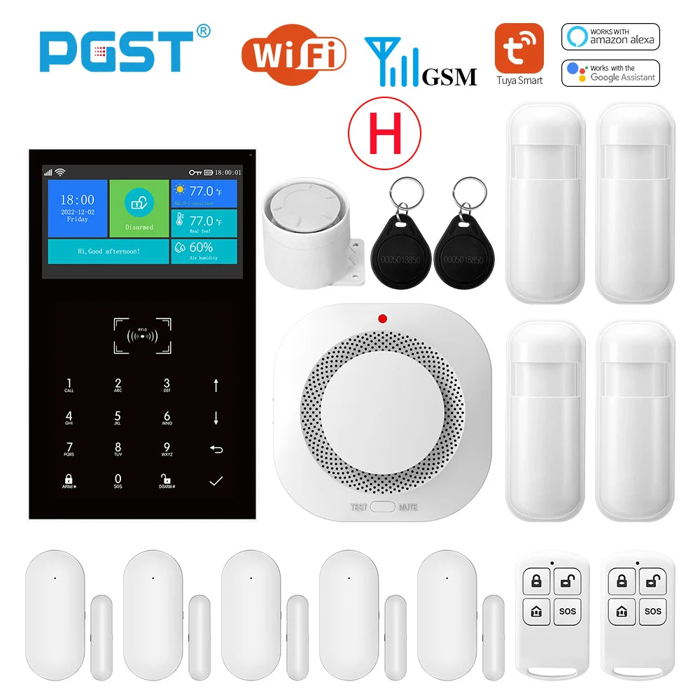 PGST PG109 Smart Tuya Alarm System 4.3 inch Screen WIFI GSM Burglar Home Security With Temperature and Humidity Function - Home Smart Direct