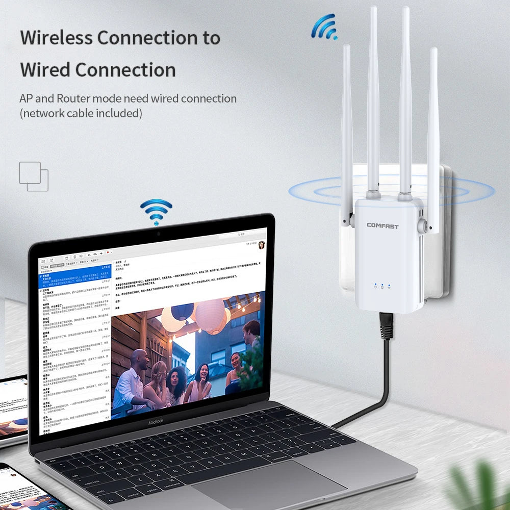 300Mbps WiFi Repeater with High Gain Antennas Long Range Extender Booster