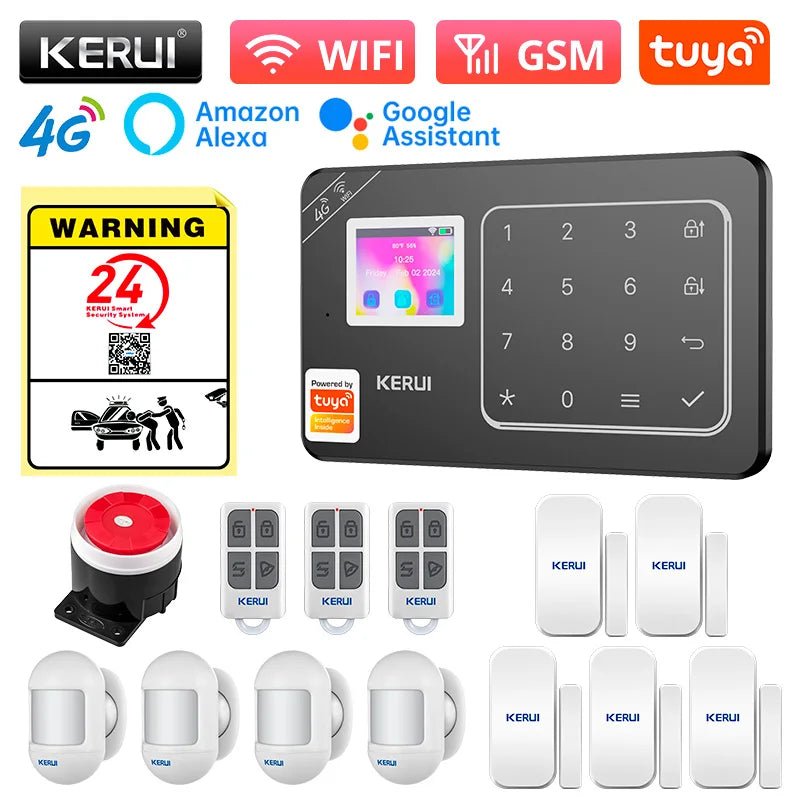 KERUI New Appearance W184 Home Alarm 4G /WiFi Alarm System Black Security Protection for House Tuya Smart App Remote Control - Home Smart Direct