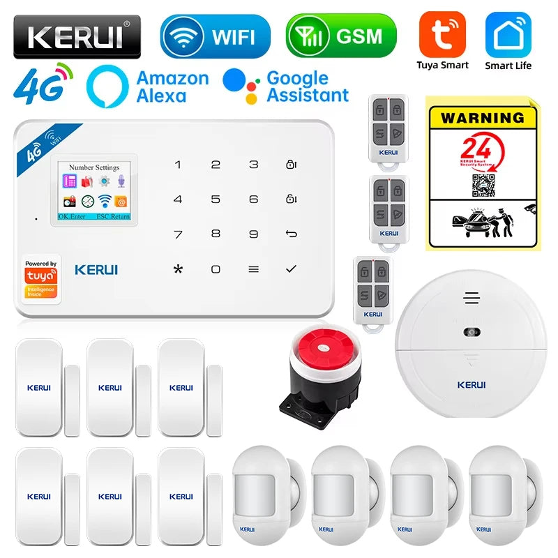 KERUI Security Alarm System Kit W184 4G WIFI GSM Alarm Wireless Home Tuya Smart APP Control Motion Sensor Burglar Support Alexa - Home Smart Direct