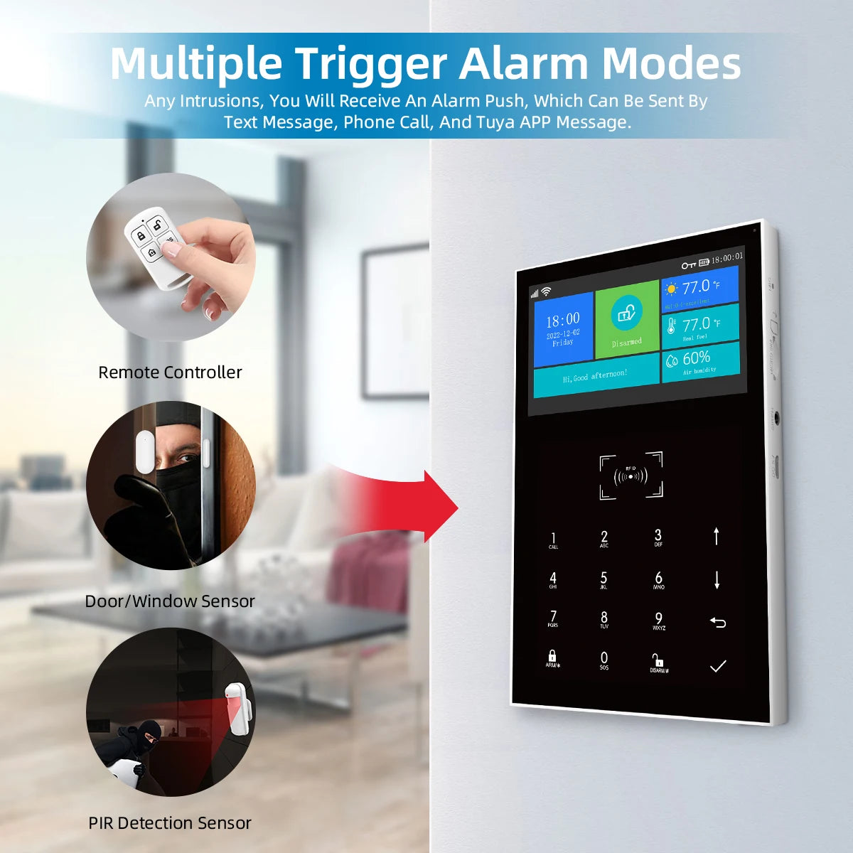 PGST PG109 Smart Tuya Alarm System 4.3 inch Screen WIFI GSM Burglar Home Security With Temperature and Humidity Function - Home Smart Direct