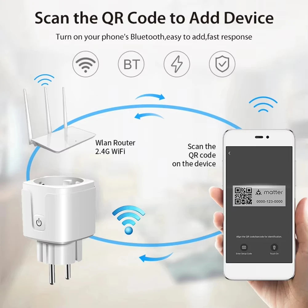 Matter WiFi Smart Socket with App and Voice Control