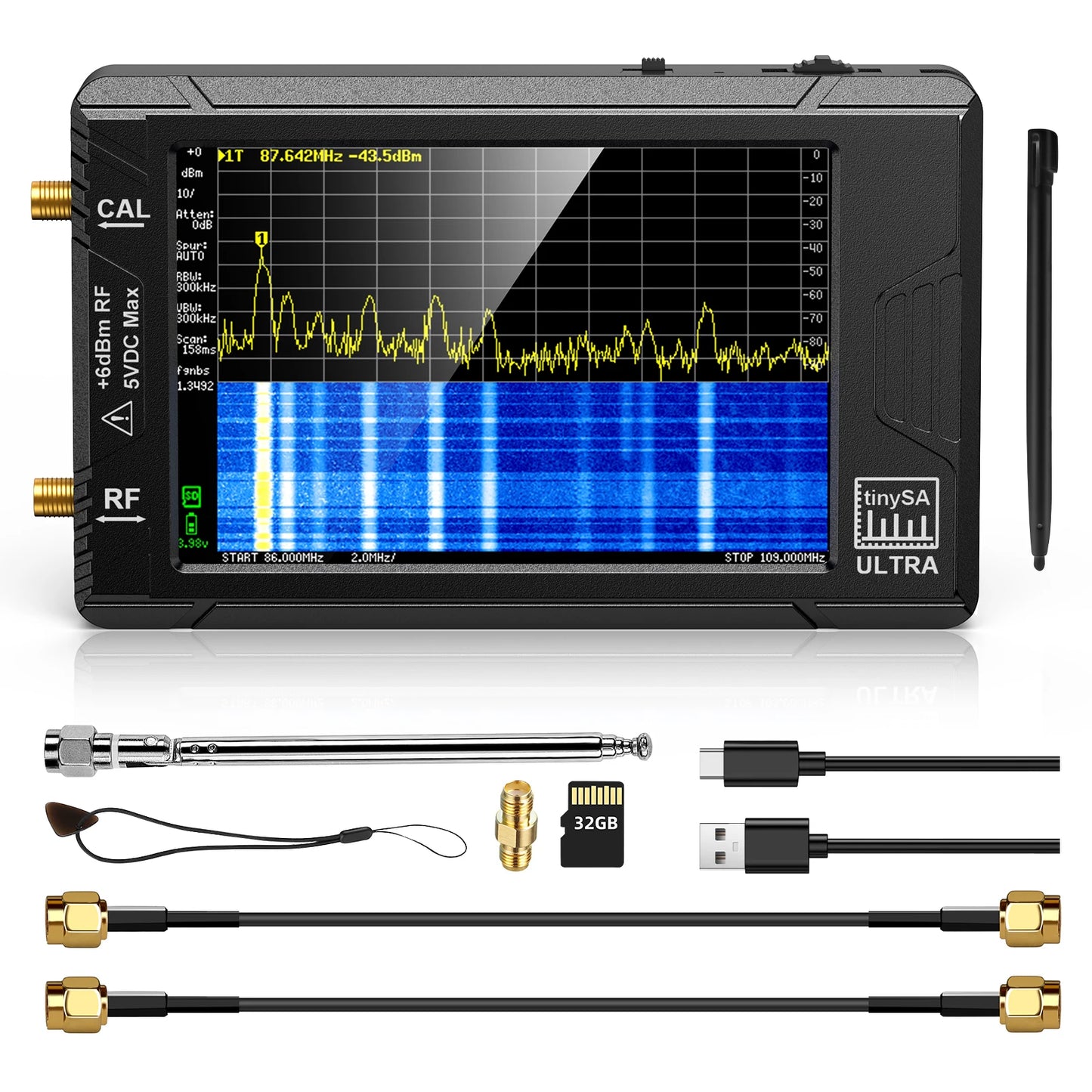 Tiny Spectrum Analyzer Ultra 4 Inch Display 100kHz to 5.3GHz with SD Card