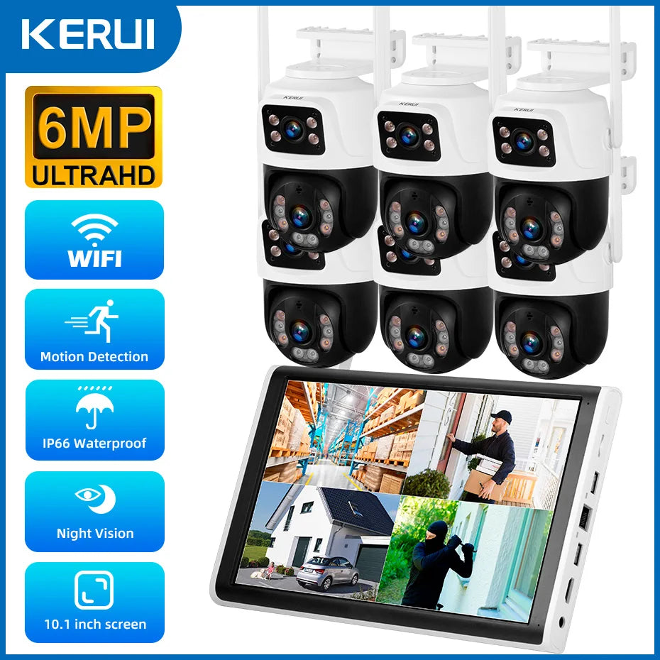 KERUI 8CH Wireless 10.1inch LCD Monitor NVR Kit 6MP WIFI IP Dual Lens Home Security Camera System Surveillance Video Recorder - Home Smart Direct