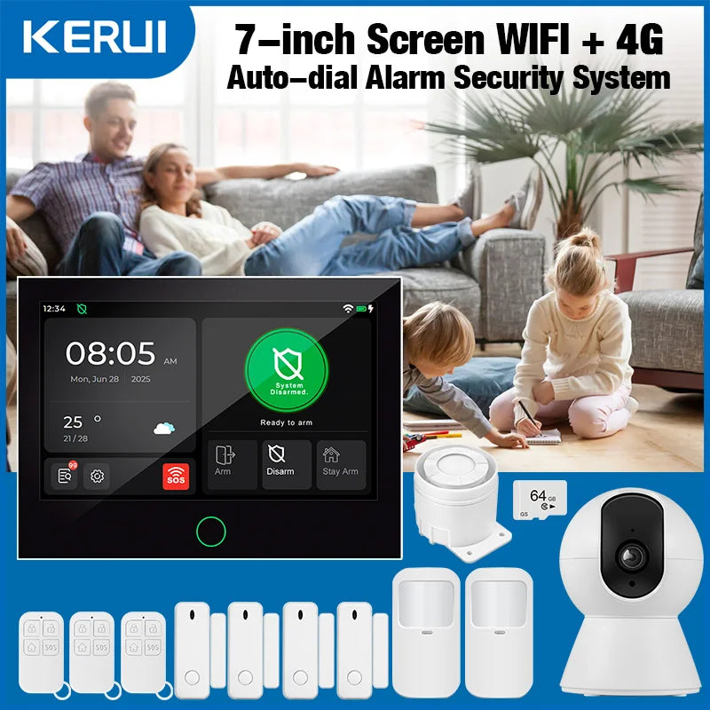 KERUI NEW 4G+WiFi Wireless Home Alarm with 7 inch Large IPS Touch Screen Tuya Smart Alarm System with Motion Sensor for House - Home Smart Direct