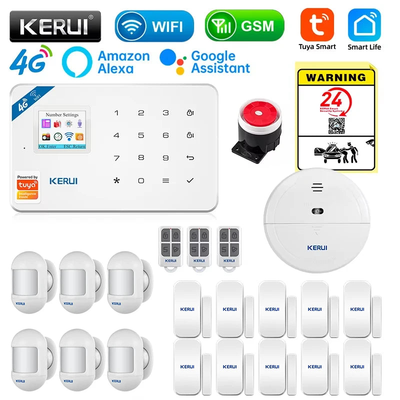 KERUI Security Alarm System Kit W184 4G WIFI GSM Alarm Wireless Home Tuya Smart APP Control Motion Sensor Burglar Support Alexa - Home Smart Direct