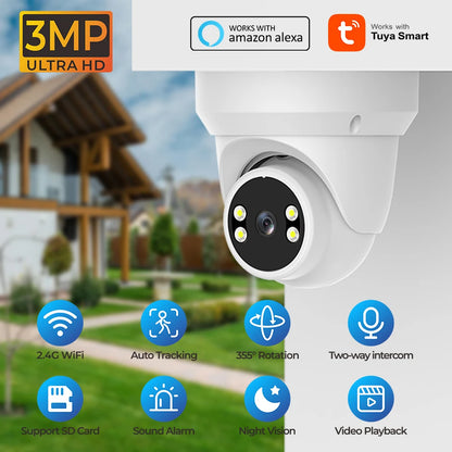 PGST 3MP HD Tuya PTZ IP WiFi Security Camera Surveillance Camera CCTV 2-Way Audio Night Vision Humanoid Tracking Waterproof - Home Smart Direct