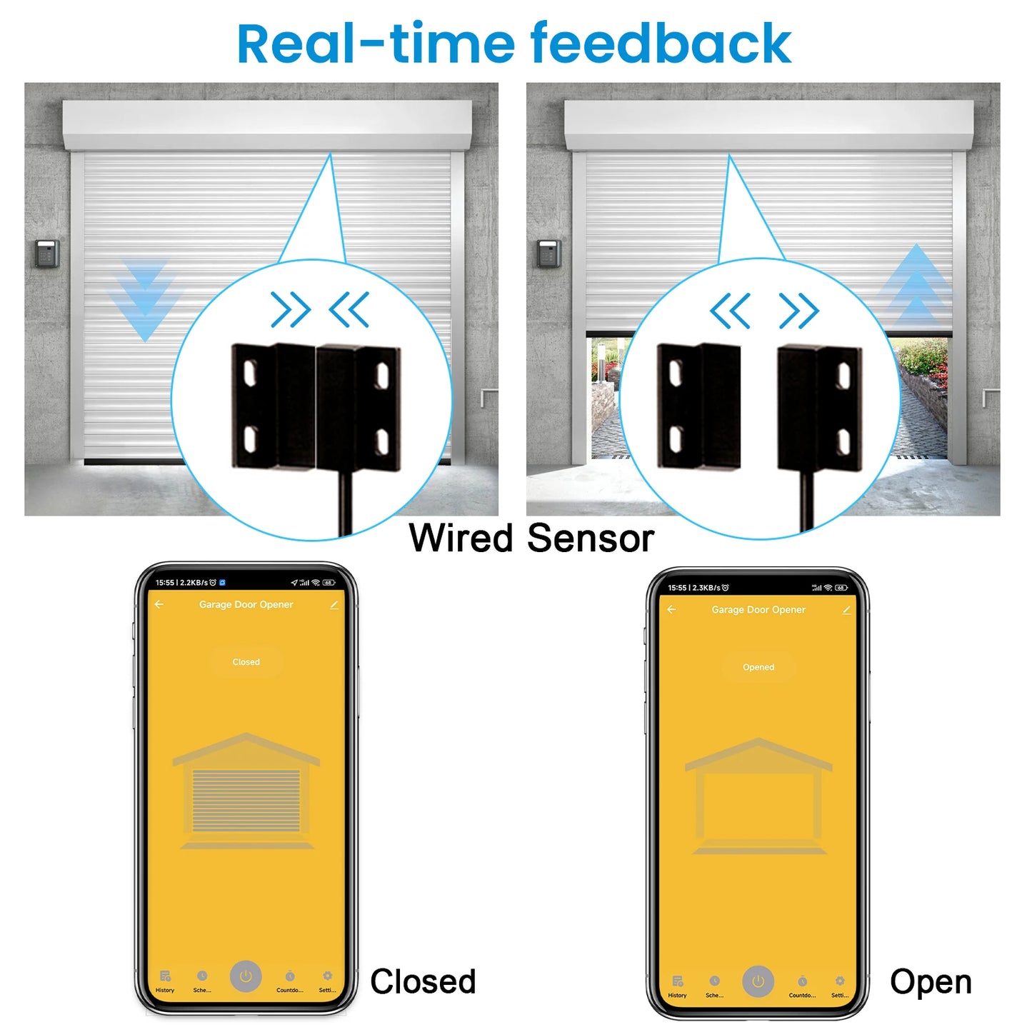 LoraTap WiFi Garage Door Opener Control Wired Sensor Contacts Tuya Smart Life Remote Control Work with Google Assistant Alexa - Home Smart Direct
