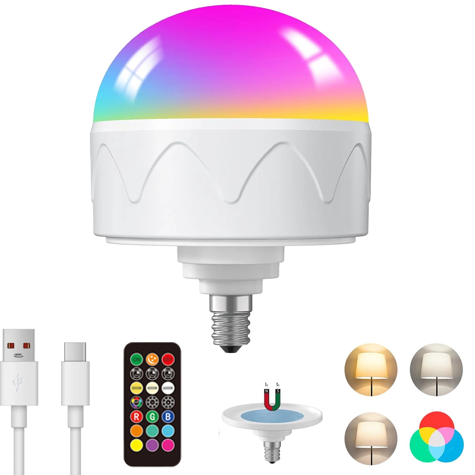 Rechargeable Light Bulb with Remote Detachable and Color Options - Home Smart Direct