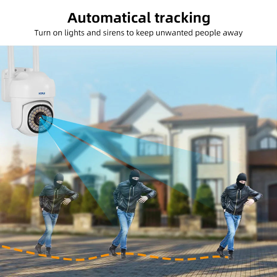KERUI 5MP Auto-tracking PTZ IP Camera WiFi for Outdoor Ai Detection Alert CCTV Camera Color IR Light Audio Video Surveillance - Home Smart Direct