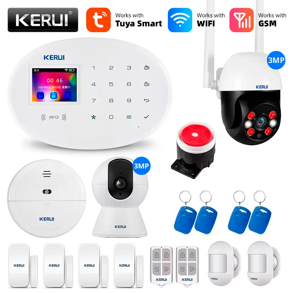 KERUI Tuya WIFI GSM Alarm System Smart Home Security Buglar RFID APP Wireless Motion Sensor Detector IP Camera Sistema de alarma - Home Smart Direct
