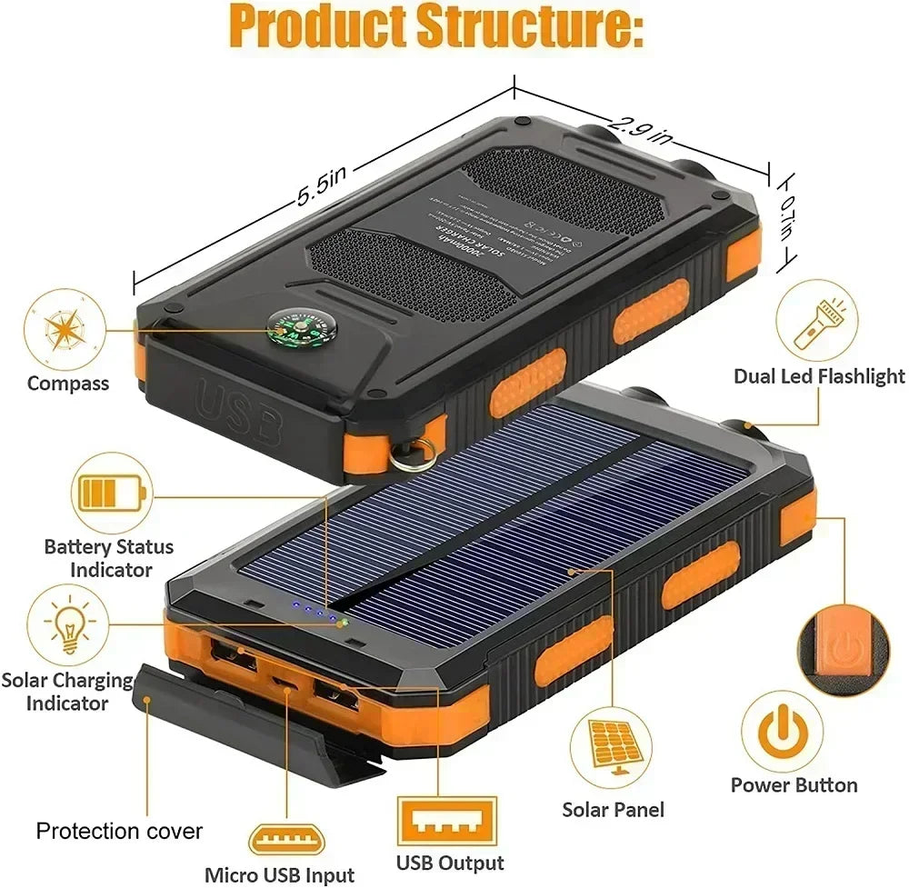 Solar Power Bank Portable Charger with Light for Outdoor Use