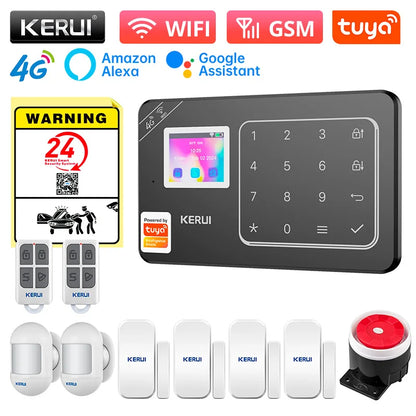 KERUI New Appearance W184 Home Alarm 4G /WiFi Alarm System Black Security Protection for House Tuya Smart App Remote Control - Home Smart Direct