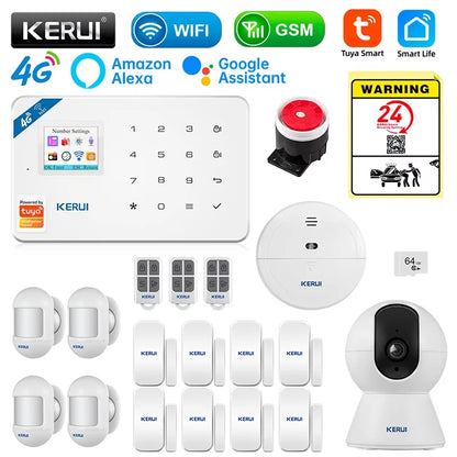 KERUI Security Alarm System Kit W184 4G WIFI GSM Alarm Wireless Home Tuya Smart APP Control Motion Sensor Burglar Support Alexa - Home Smart Direct