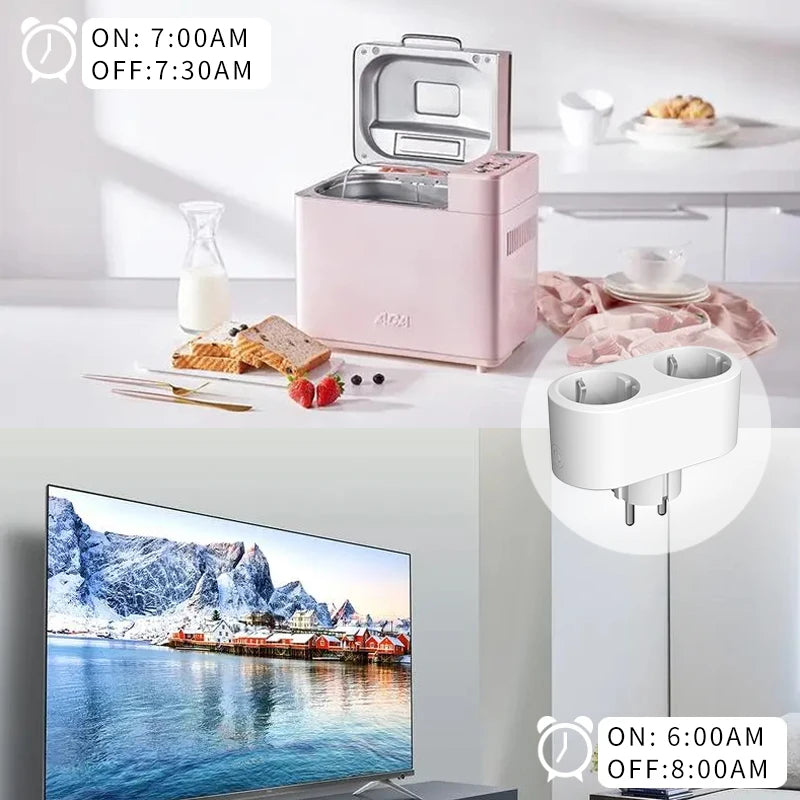 Smart Dual Plug Socket with Power Monitor and Voice Control