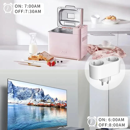 Smart Dual Plug Socket with Power Monitor and Voice Control