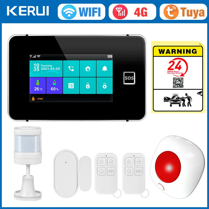 KERUI 4G/2G+WiFi Home Alarm with 4.3-inch Touch Screen Smart Life Products Home Burglar Alarm with Wireless Motion Sensor - Home Smart Direct