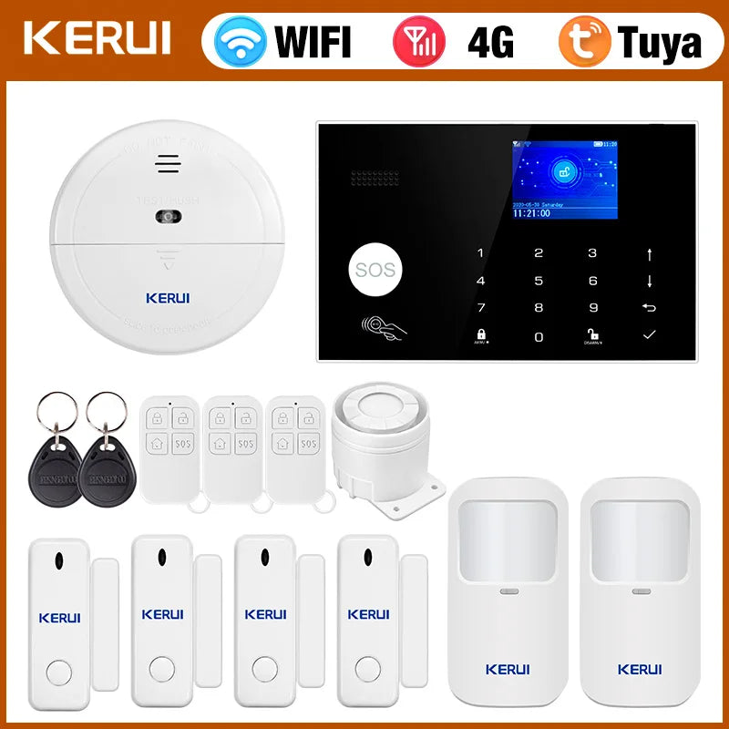 KERUI Tuya Smart Home Alarm System WiFi+4G with Touch Screen for Home Security Alarm /Home/Office/Garage Burglar PIR Sensor G34 - Home Smart Direct