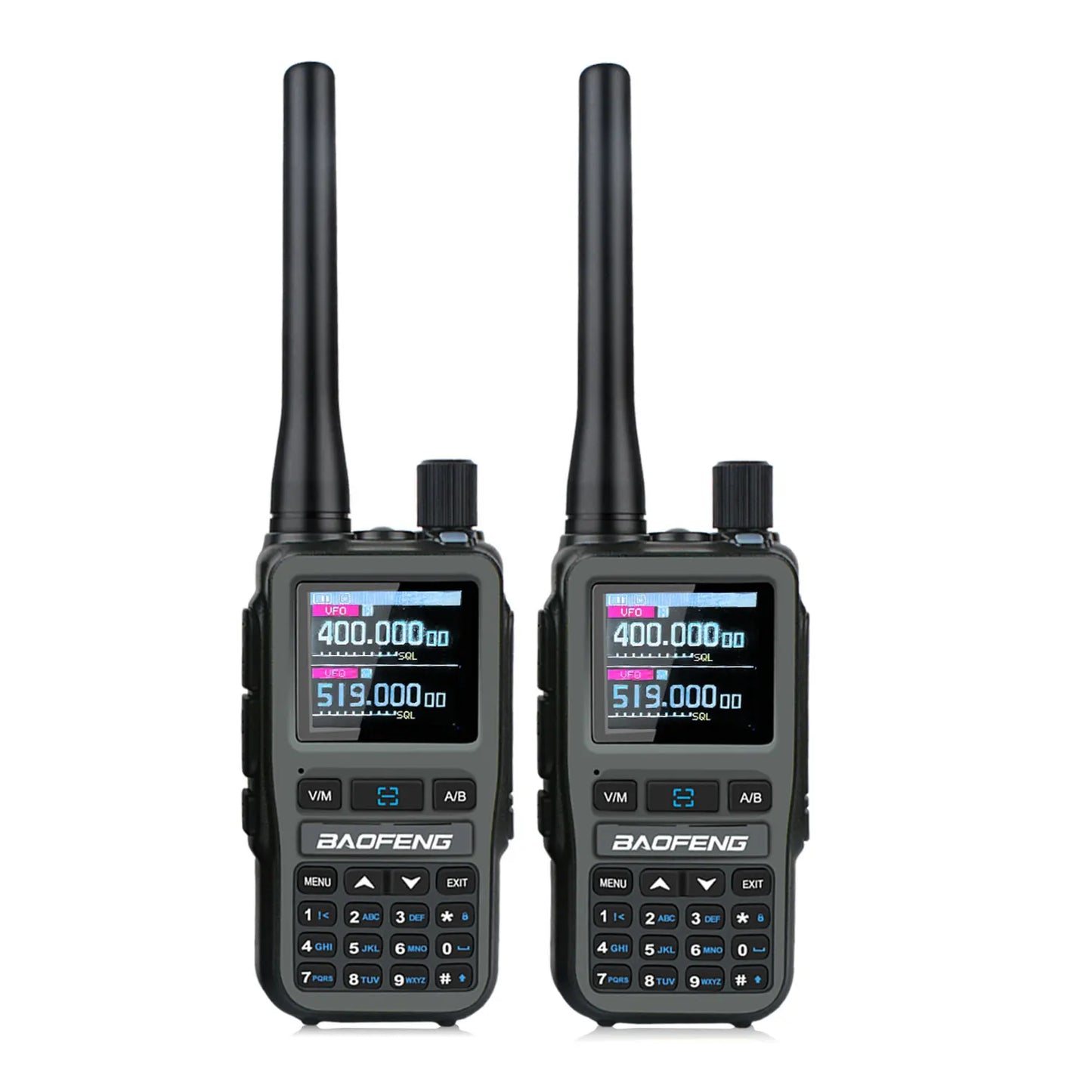 Compact Dual PTT Walkie Talkie Set with Air Band Reception
