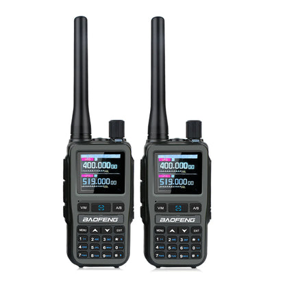 Compact Dual PTT Walkie Talkie Set with Air Band Reception