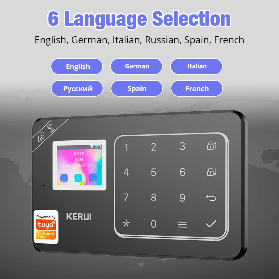 KERUI New Appearance W184 Home Alarm 4G /WiFi Alarm System Black Security Protection for House Tuya Smart App Remote Control - Home Smart Direct