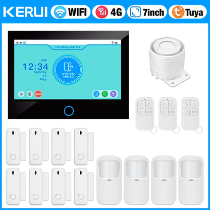 KERUI 7-inch IPS Large Touch Screen Home Alarm Panel 4G LTE GSM WiFi Wireless Alarm Security System Burglar Tuya Smart Alexa - Home Smart Direct