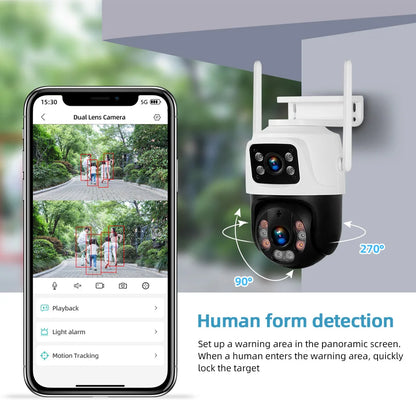KERUI Outdoor Wireless 6MP Dual Lens WiFi IP Camera Home Security CCTV Video Surveillance Human Detect Dual Screen Icsee - Home Smart Direct