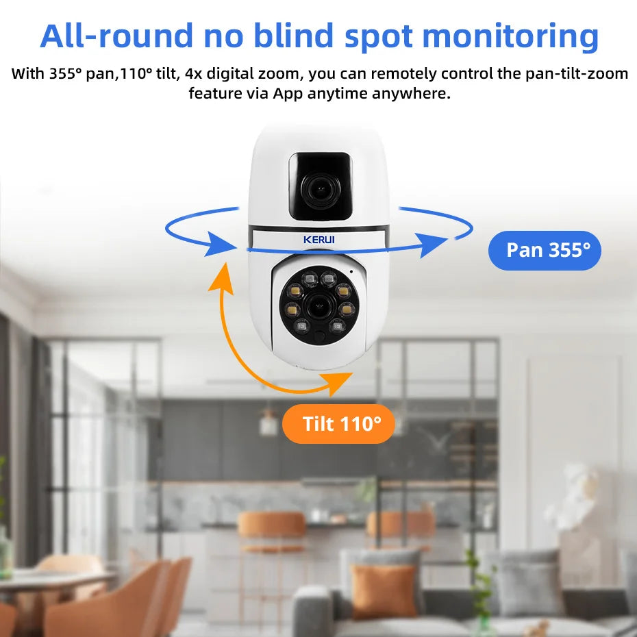 KERUI 5G WiFi IP Camera 6MP Dual Lens E27 Bulb Camera with Auto Tracking Full Color Night Vision Surveillance Camera for Home - Home Smart Direct