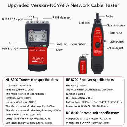 LCD Network Cable Tester with Continuity Check and Wire Locator