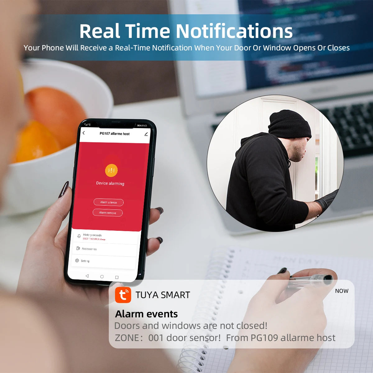 PGST PG109 Smart Tuya Alarm System 4.3 inch Screen WIFI GSM Burglar Home Security With Temperature and Humidity Function - Home Smart Direct