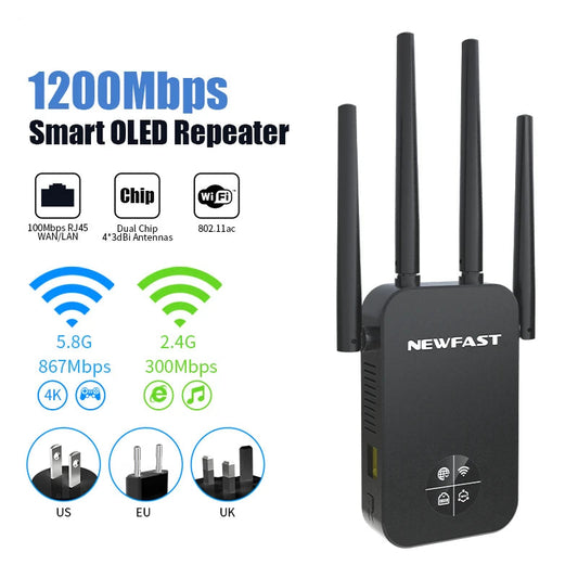 1200Mbps WiFi Repeater OLED Long Range 5GHz Signal Extender