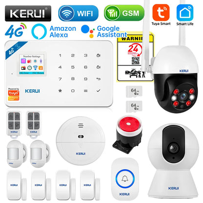 KERUI WiFi+4G Home Alarm System with Multi-languages Wireless Anti Theft Alarm Kit Tuya Smart App Remote Control W184 Alexa - Home Smart Direct