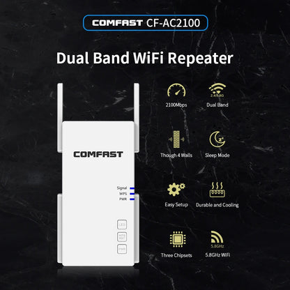 2100Mbps Dual Band WiFi Repeater 2.4G 5G Gigabit Extender Booster