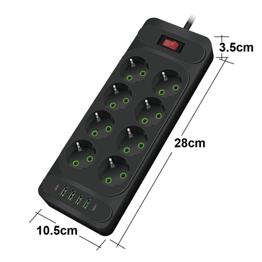 EU Power Strip with USB and Surge Protection
