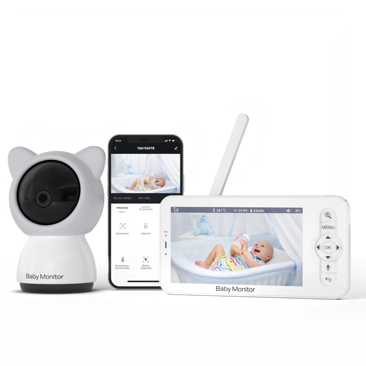 WiFi Baby Monitor with App Control PTZ Camera and Lullabies