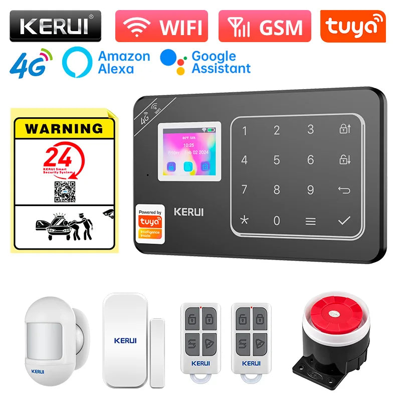 KERUI New Appearance W184 Home Alarm 4G /WiFi Alarm System Black Security Protection for House Tuya Smart App Remote Control - Home Smart Direct