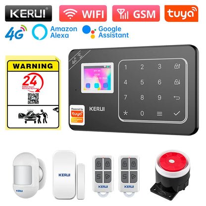 KERUI New Appearance W184 Home Alarm 4G /WiFi Alarm System Black Security Protection for House Tuya Smart App Remote Control - Home Smart Direct