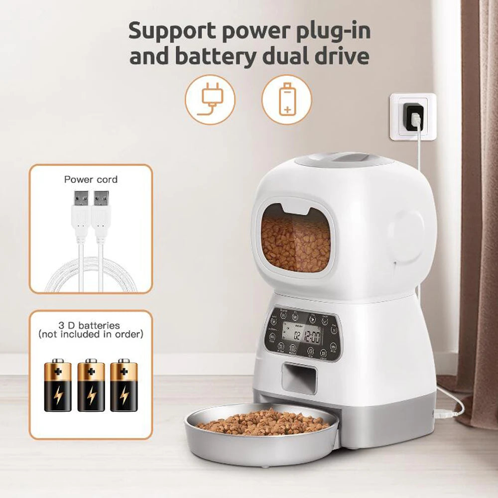 Automatic Pet Feeder with Voice Recorder and Large Capacity