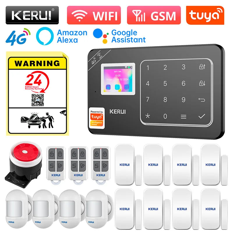 KERUI New Appearance W184 Home Alarm 4G /WiFi Alarm System Black Security Protection for House Tuya Smart App Remote Control - Home Smart Direct