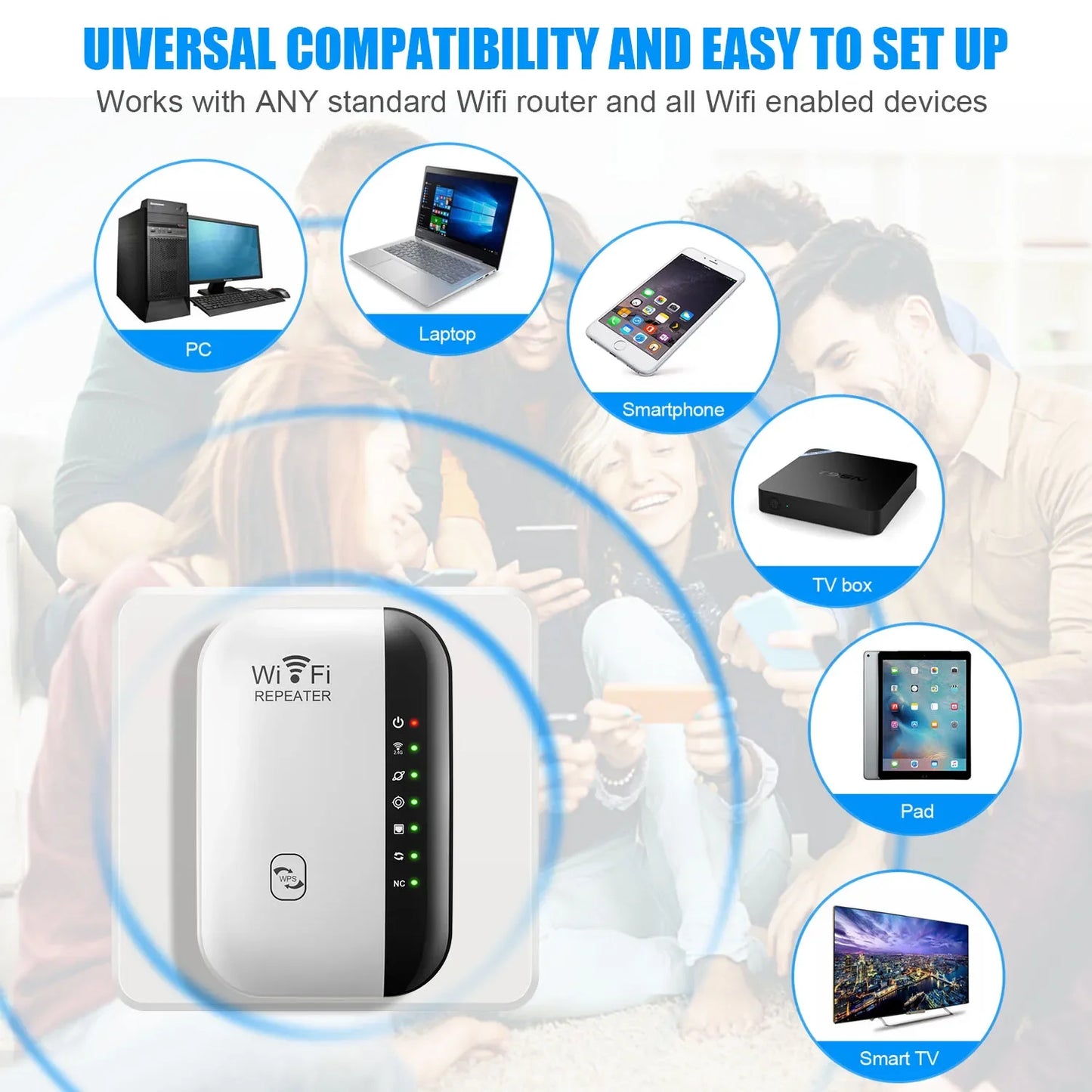 300Mbps WiFi Repeater Wireless Range Extender with 7 LED Indicators for PC