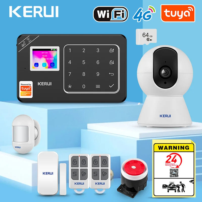 KERUI New Appearance W184 Home Alarm 4G /WiFi Alarm System Black Security Protection for House Tuya Smart App Remote Control - Home Smart Direct