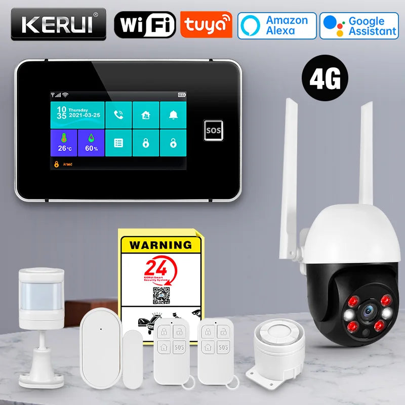 KERUI 4G/2G+WiFi Home Alarm with 4.3-inch Touch Screen Smart Life Products Home Burglar Alarm with Wireless Motion Sensor - Home Smart Direct