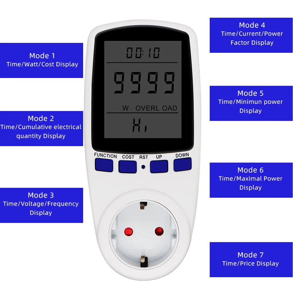 Energy Measuring Plug AC Wattmeter Socket Power Meter LCD Energy Measuring Outlet EU Plug ...